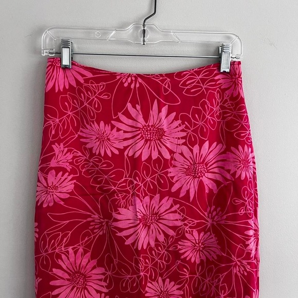 Y2K PINK FLORAL EXPRESS SILK ASYMMETRICAL MIDI‎ SKIRT - Picture 3 of 7